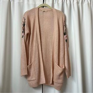 Valentine's Day Light Pink Knit Floral Embroidery Oversized Cardigan Extra Small